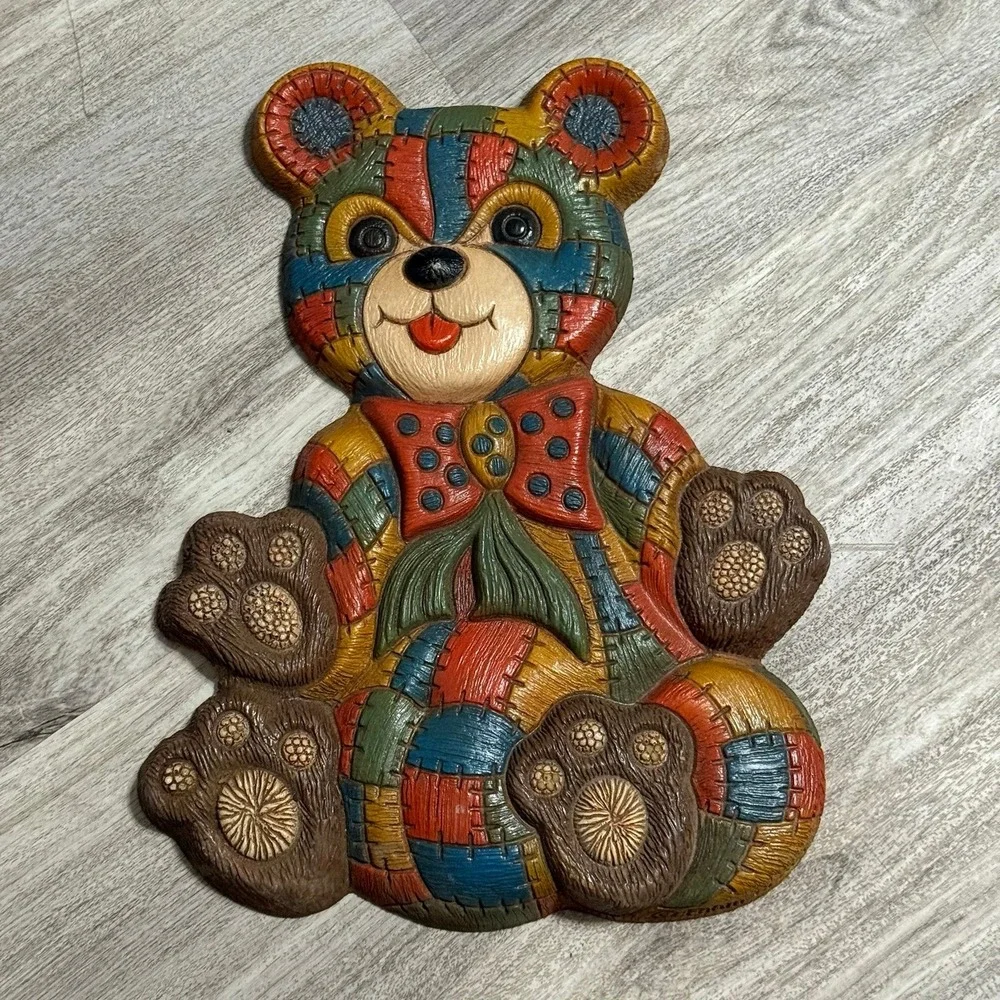 Patchwork vintage teddy bear decor nursery bear wall decor 1979 foam craft‎